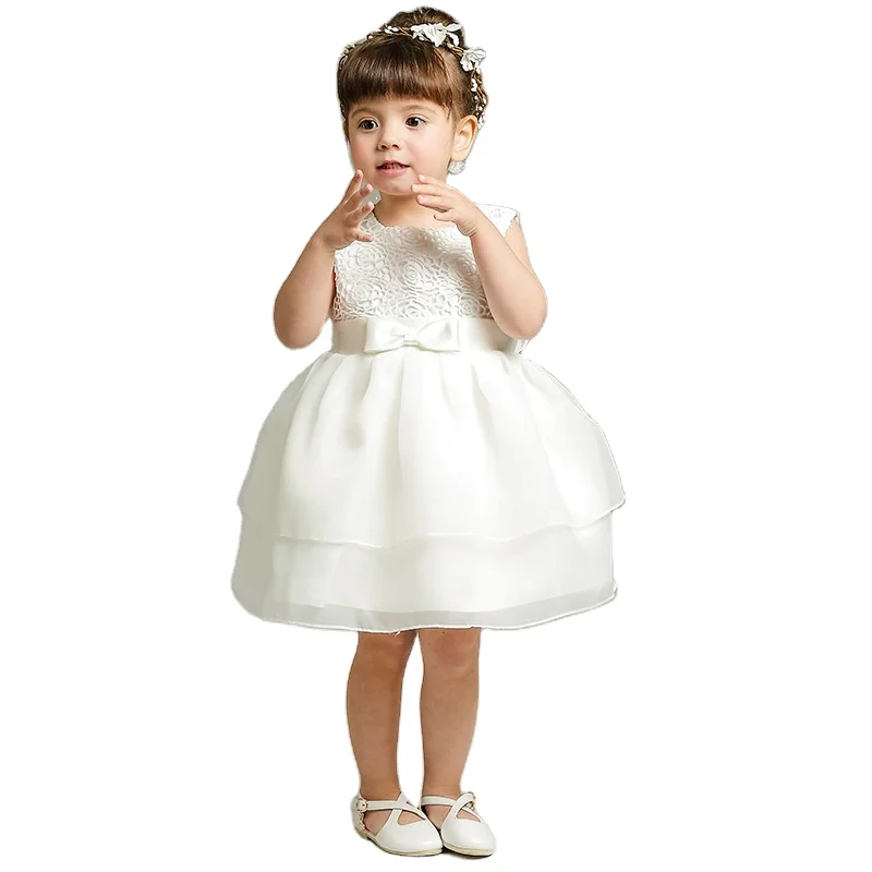 

Sweet Summer White Lace Bowknot Zipper Closed Sleeveless Baby Girl Gauze Dress, Picture show