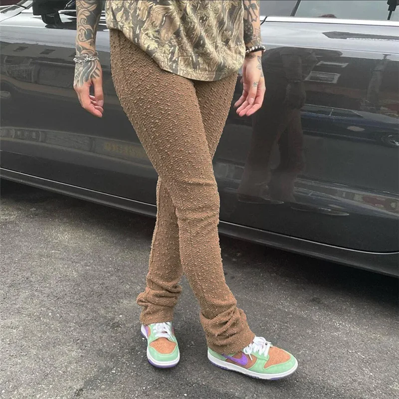 

Trendy Autumn Street Wear High Waist Solid Color Bodycon Stacked Pants For Women