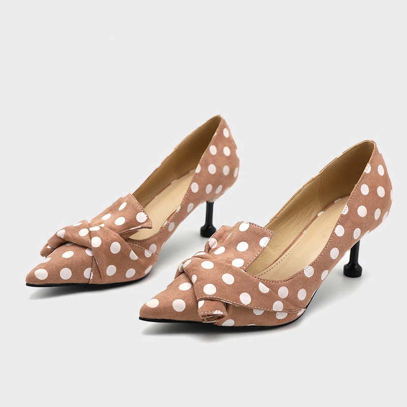 

TX 2021 wedding evening party elegant white dots bow pointed toe all match women ladies thin heel shoes, Color matching