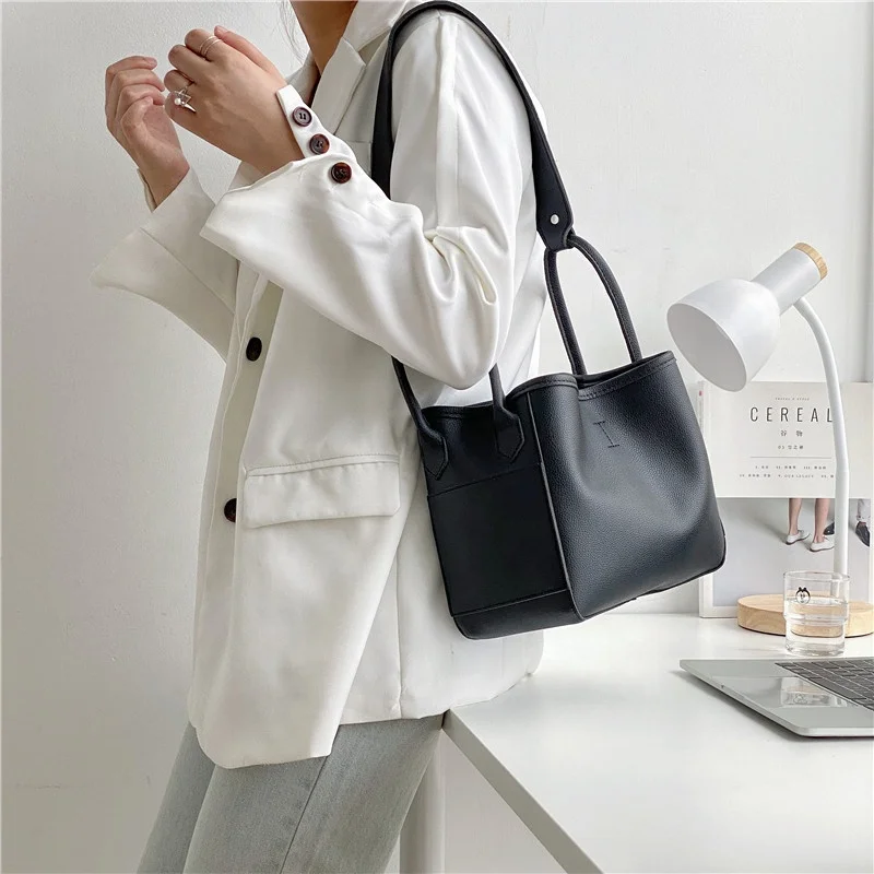 

Creative design temperament shoulder bag women's luxury bucket bag fashion plain trend box women's handbag