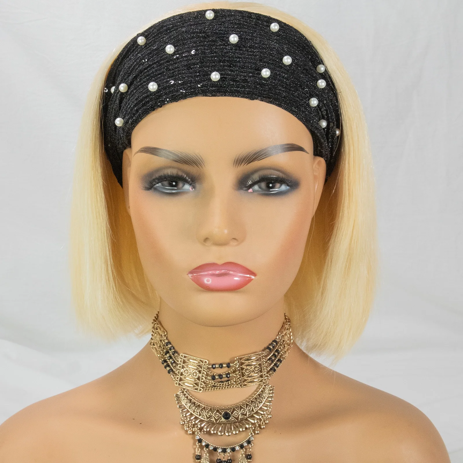 

Free shipping new arrival blonde bob wig 150% machine made half wig human hair 613 blonde short bob headband wig for black women