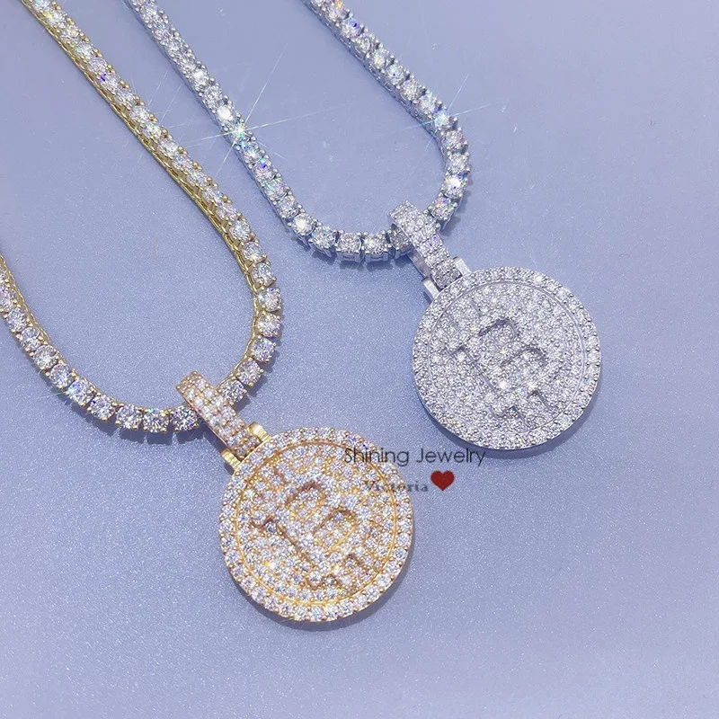 

iced out men fashion solid silver moissanite diamond bitcoin pendant necklace, Vvs moissanite