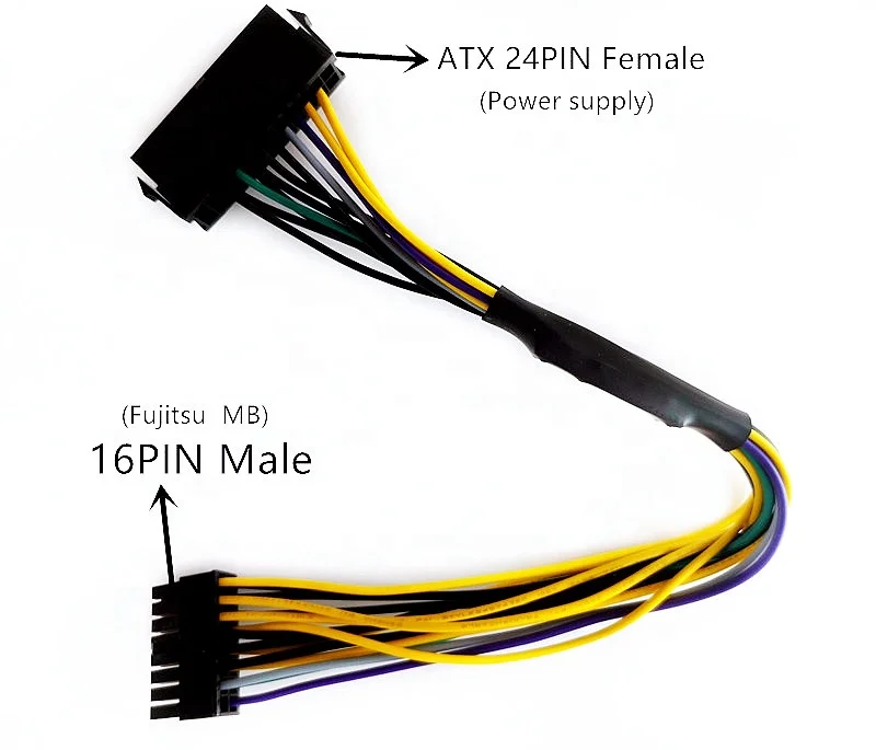 

PSU ATX 24Pin to Motherboard 16Pin Adapter Cable 24 Pin to 16 Pin Power Cable 18AWG 30CM for Fujitsu power supply, Black and yellow