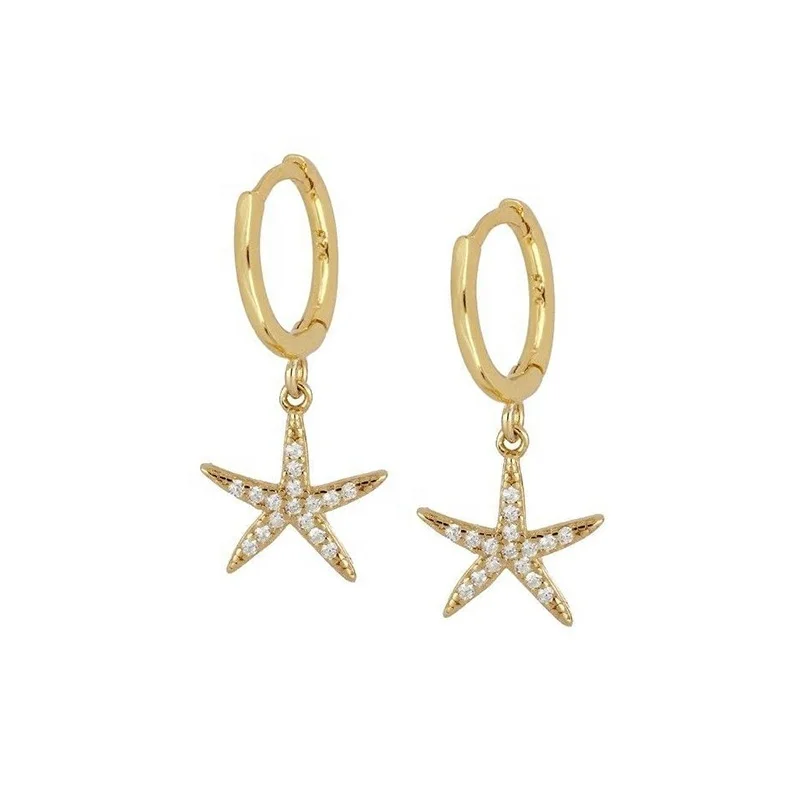 

Milskye luxury jewelry 925 sterling silver 18k gold plated cz starfish pendant hoop earrings