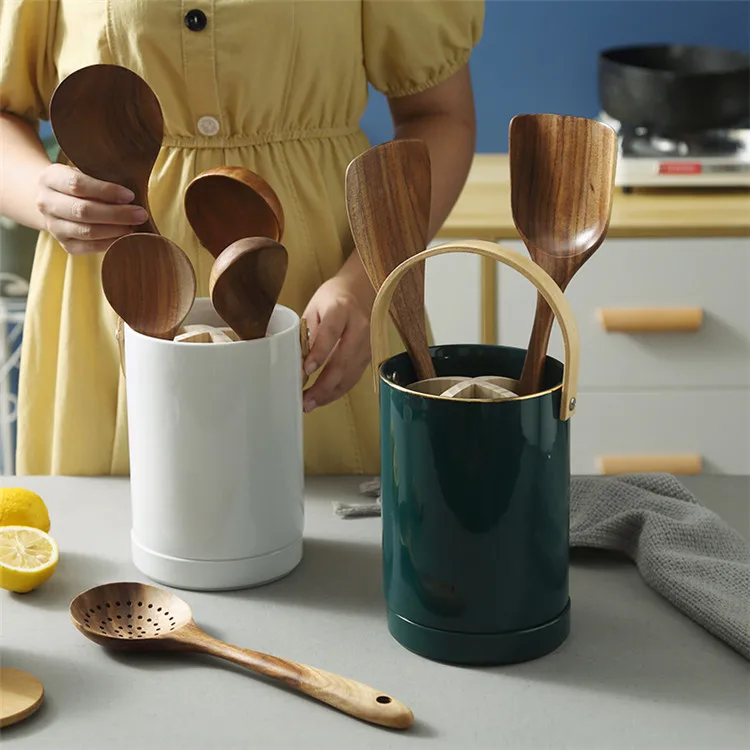 

High quality modern kitchenware ceramic spoon fork rack for flatware, Green color