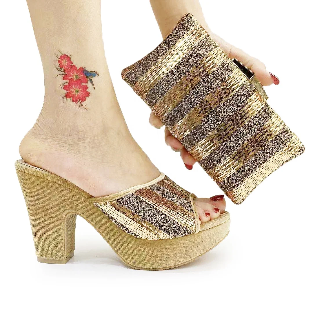 

6245-15 Luxury Party Bags with Matching Shoes Chunky High Heels with Purse Italian Shoe with Matching Purse Set