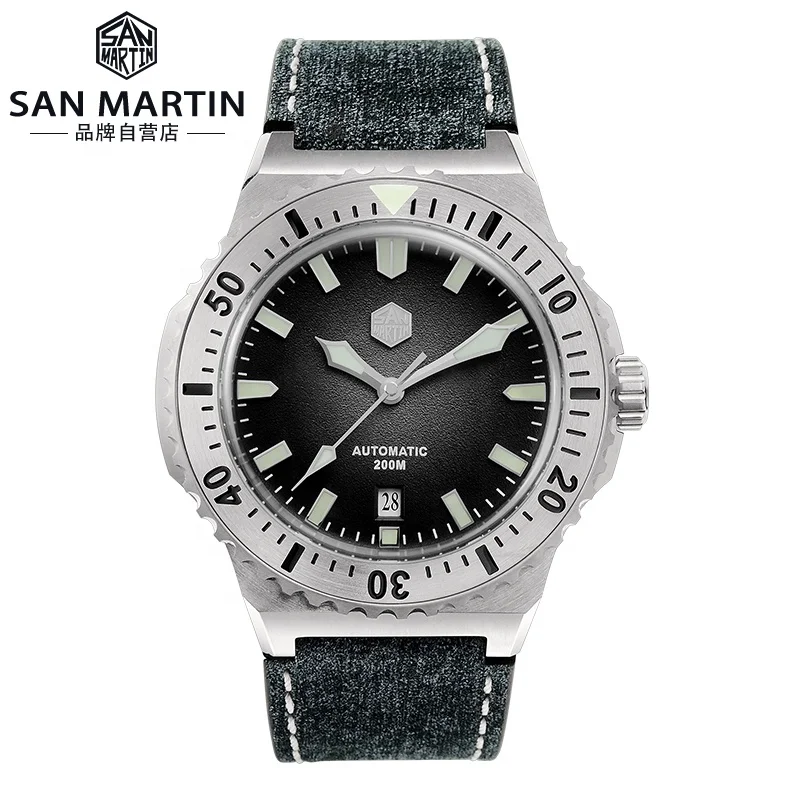 

San martin free fedex shipment dome sapphire PT5000 and sw200 20atm bgw9 BOX cowhide strap diver watch man for sale