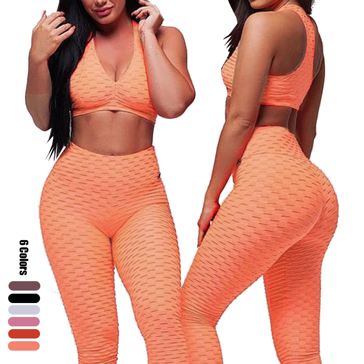 

Custom Logo Sportswear Women High Waist Fitness Workout Clothing Two Piece Yoga Sets Bra Biustonosz And Leggins Yoga Set, Customized color