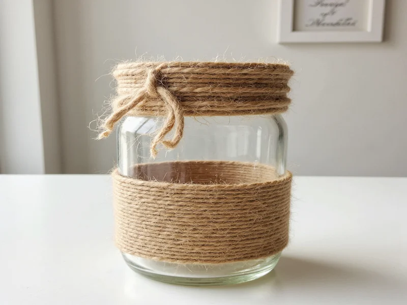 Upcycled glass jar with twine wrapping