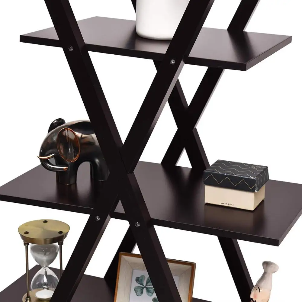 
4 Tier Bookshelf Storage Shelves Bookcase Ladder Shelf Home Office X-Shape Potted Plant or Flower Rack Display Shelves 