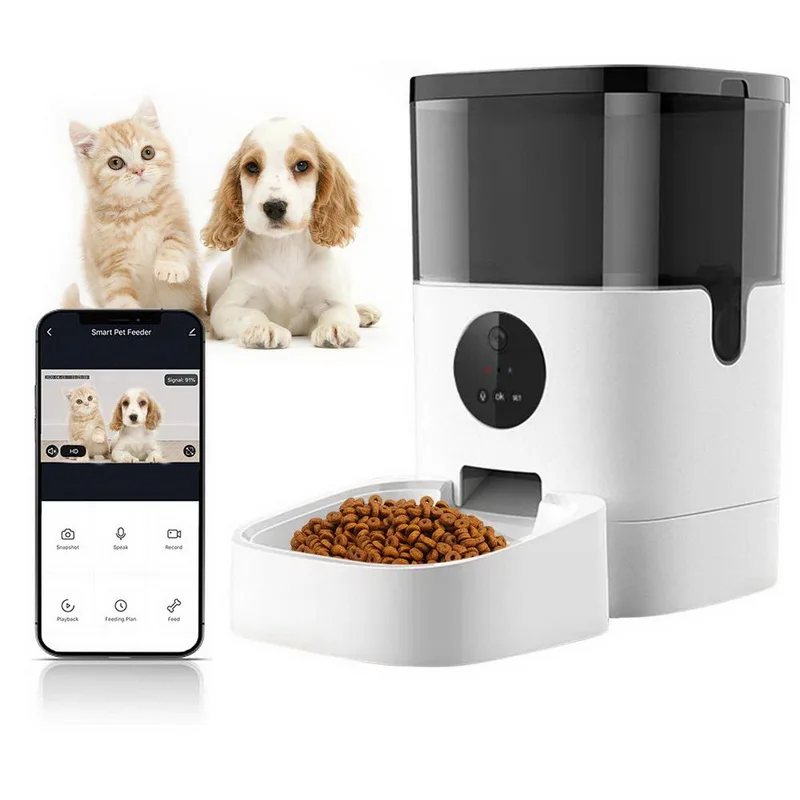 

Wholesale 4L smart wifi pet feeder automatic cat feeder with camera video, White and clear