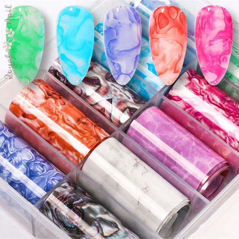 

Salon Nail Art 10 Designs Transfer Foil Marbling Shining Nail Foil Box, 10 designs per set