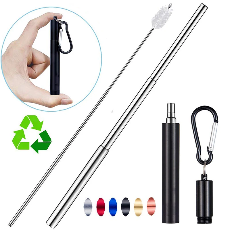 

Telescopic Stainless Steel Portable Folding Drinking Collapsible Metal Straw, Silver/rose gold/gold/blue/black/red
