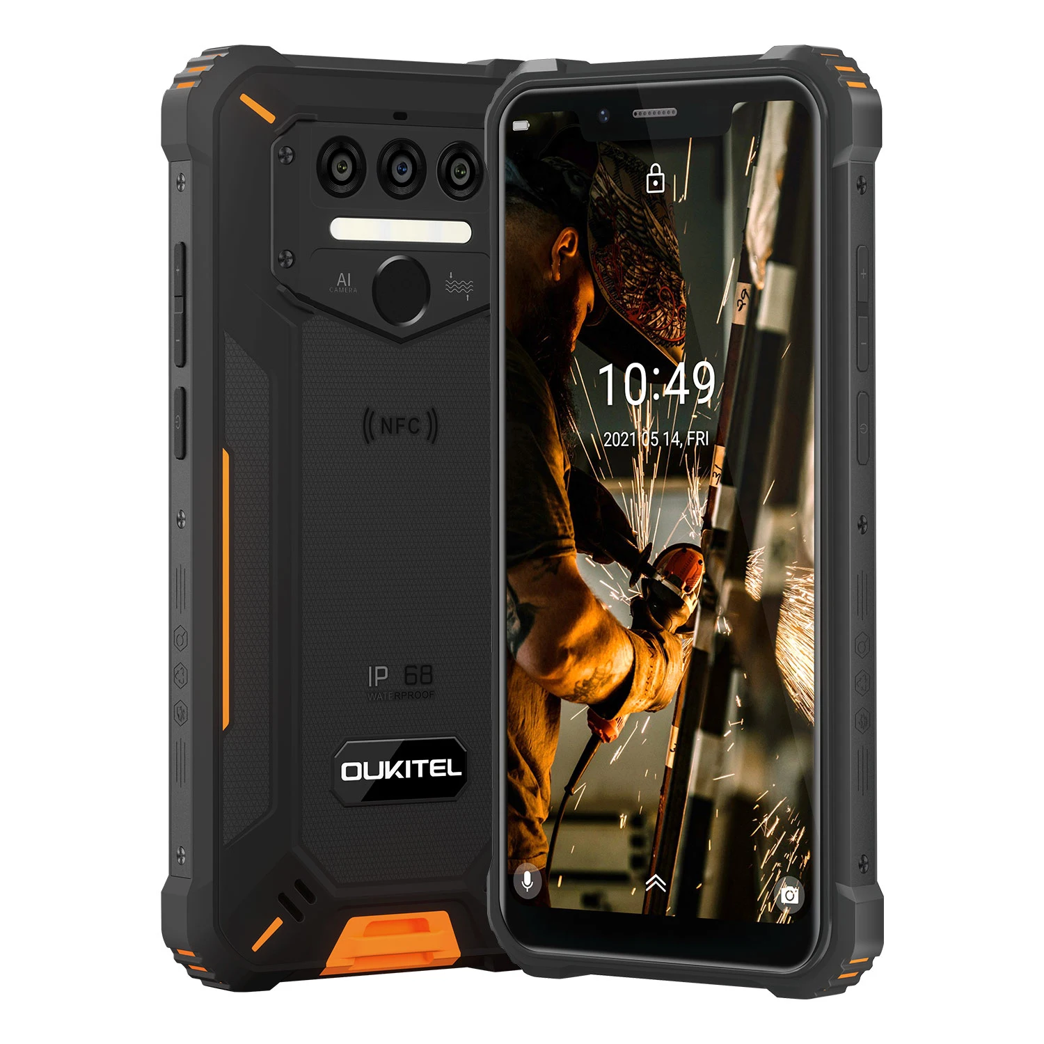 

Oukitel WP9 8000mAh HD+ Android 10 6GB+ 128GB waterproof smartphone 5.86" 16MP Camera 4G NFC smart Rugged mobile, Orange black