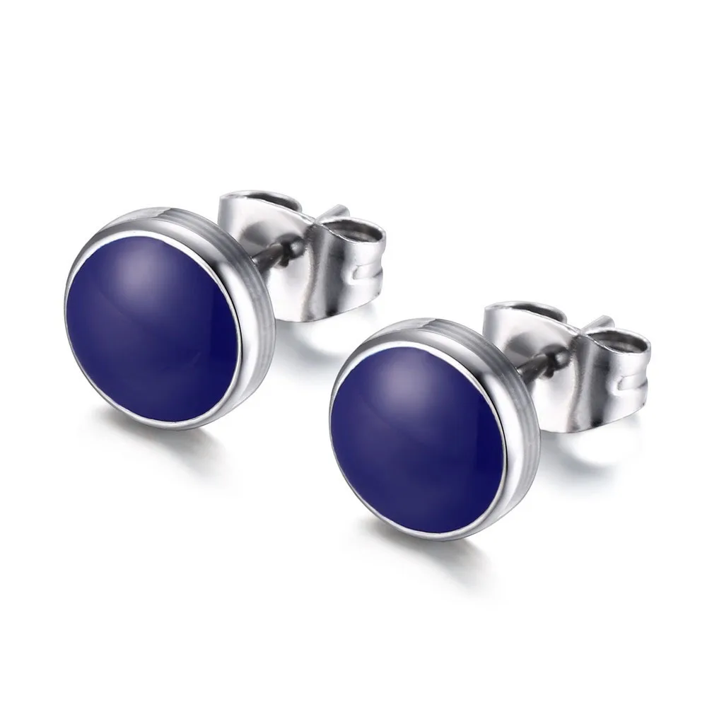 

ERJSF00205 Kpop Mens Black Blue Enamel Round Hypoallergenic Stainless Steel Stud Earrings