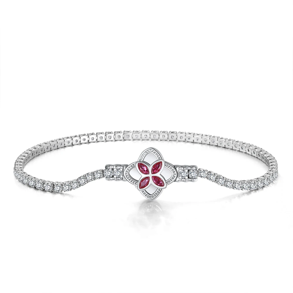 

RINNTIN SB110 Romantic Clover Tennis Chain Bracelet Iced Out Cubic Zircon Sterling Silver 925 Tennis Bracelet
