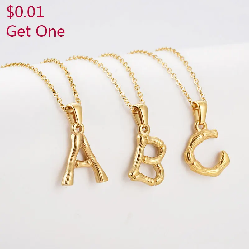 

Hip Hop Bamboo 18K Gold Plated Stainless Steel Letter Pendant Necklace