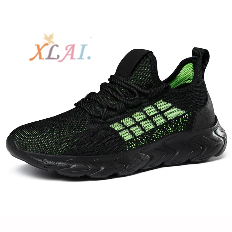 

XLAI Sports Shoes Breathable Flying Woven Lace-Up Walking Men'S Shoes Fitness Flat-Bottomed Jogging Sneakers Outdoor Men, 2colors