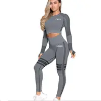 

Wholesale Ladies Fitness Yoga Wear Workout Fishnet Long Sleeve Crop Top Seamless High waisted Leggings