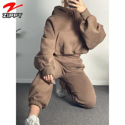 Winter essential track suit women track suits sets wholesale plain sweat suits branded tracksuits plus size french terry hoodie