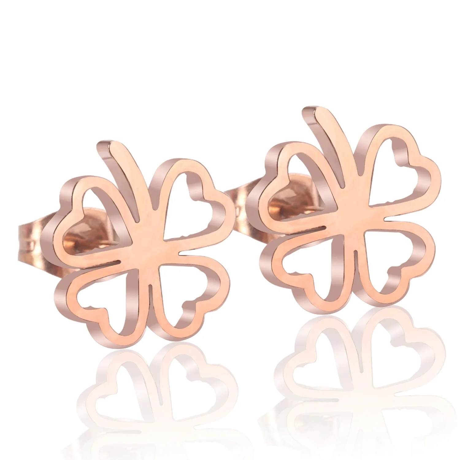 

Cheap Wholesale Stainless Steel Rose Gold Lucky Studs Earrings, Gold/silver available