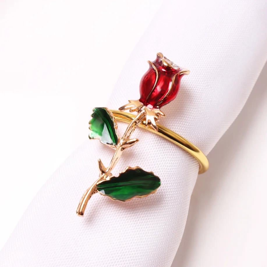 

Export Supply Theme Restaurant Couple Western Food Western Style Valentine'S Day Flower Napkin Buckle Rose Metal Napkin Ring, Gold, silver