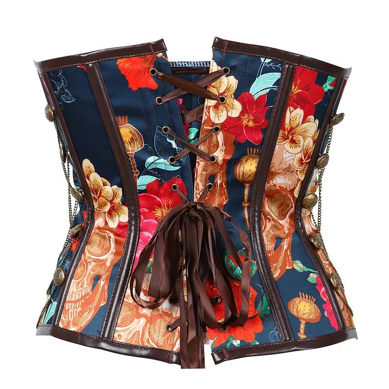 

Hot Sale fajas colombianas Gothic Style Corset 12 Plastic Bones Waist Corsets Classic Printing Slimming Belt Waist Shaper, Colorful, can be customerized