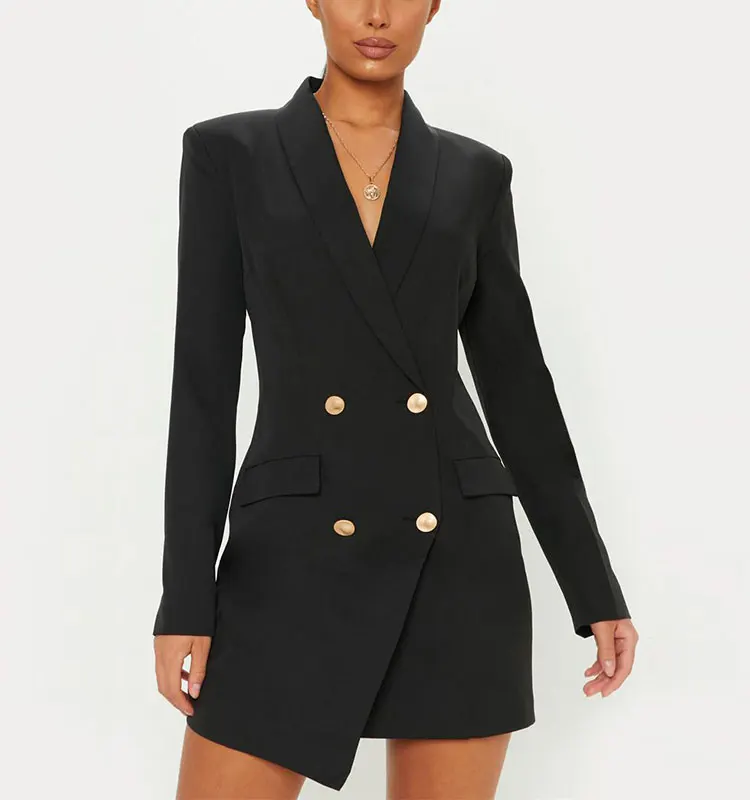 Wholesale Stock Deep V Neck Double-Breasted Button Blazer Dress Women