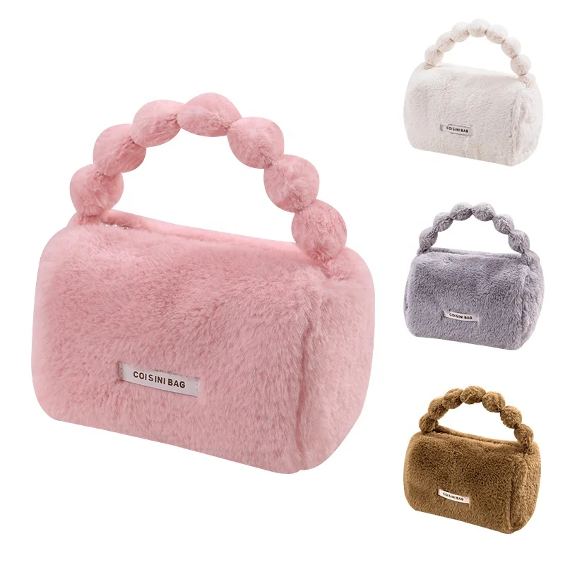 

Custom acceptable New arrival Travel makeup bag cosmetic storage bag furry hand bags