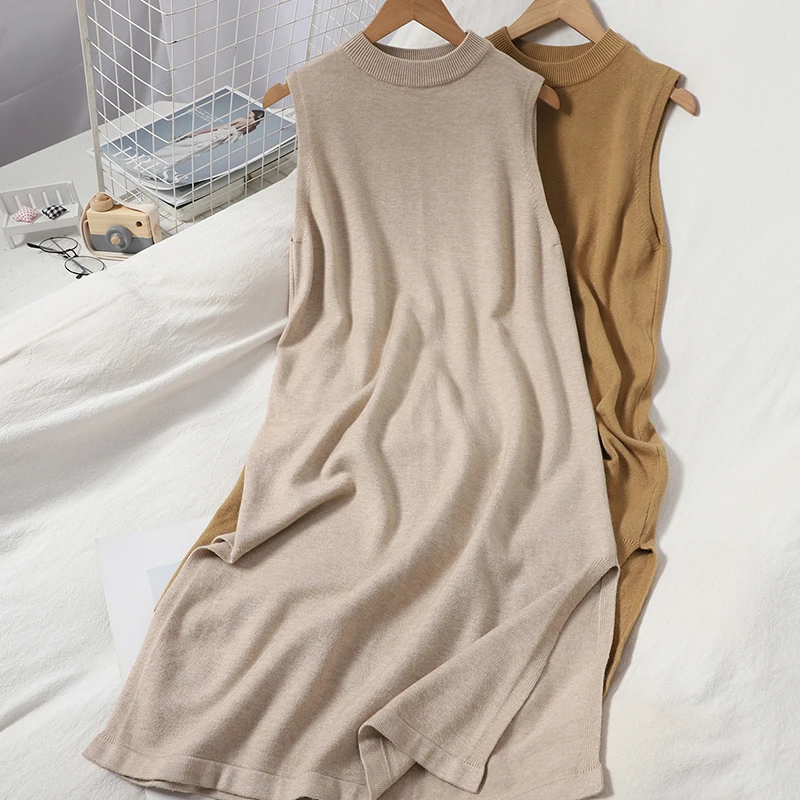 Wholesale 2026 Spring Korean Version Round-neck Sleeveless Vest Dress Versatile Solid Color Knitting Temperament Split Dress