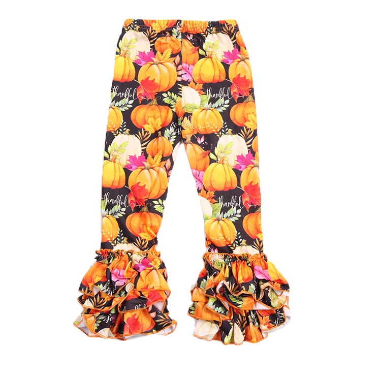 

2020 Autumn Design Halloween pumpkin Milk Silk 3Layers of Ruffled trousers Baby Girl's FLARE pants bell-bottomed pants