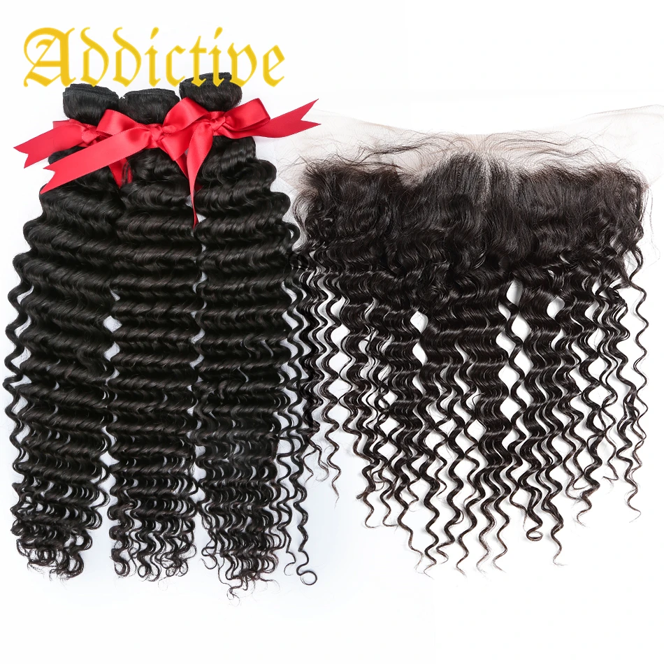 

Addictive Deep Wave Bundles With Lace Frontal 13x4 13x6 Frontal And Bundles Water Wave Hair Ear to Ear Lace Frontals Closure