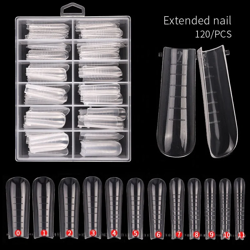 

120pcs/set ABS Ballerina Full Cover Fake Nail Art Tips Coffin Press on Nail Extension Model Crystal Ballet with Scale Nail Piece, Transparent