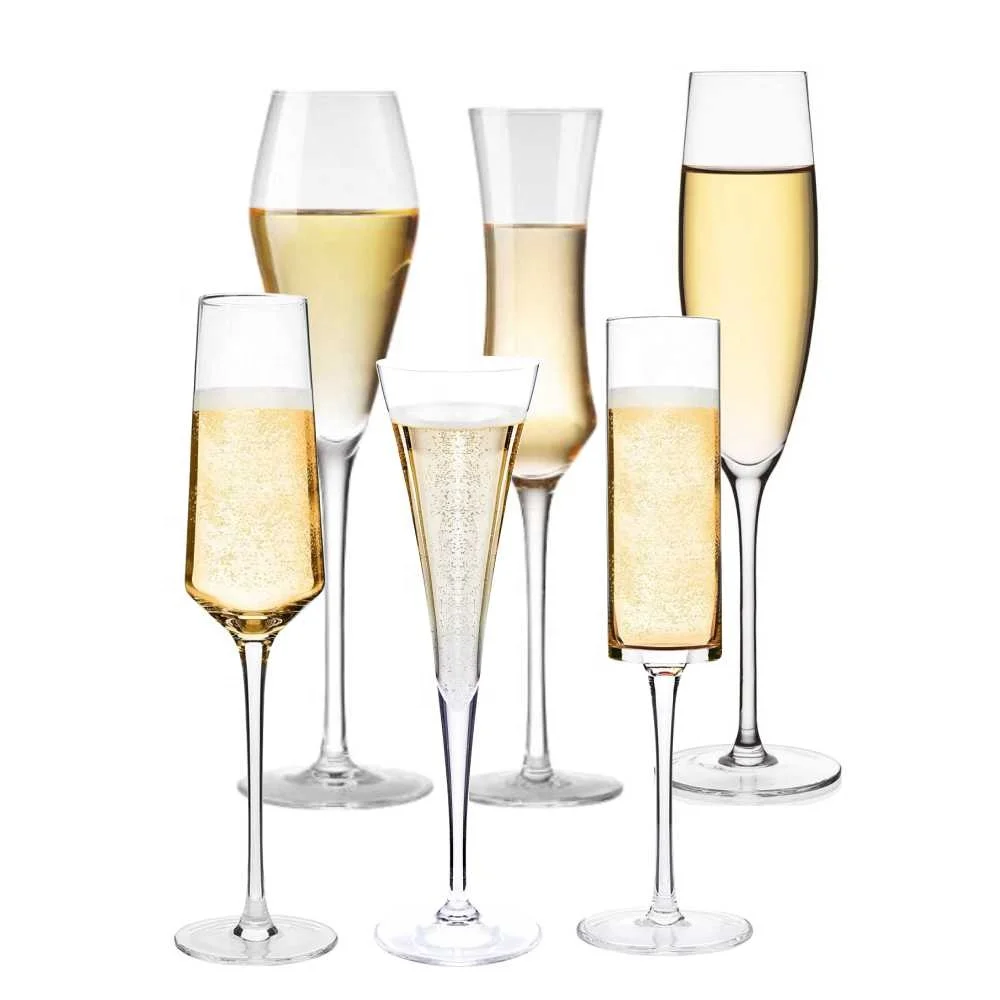 

Thin Stem Hand Blown Champagne Glass Flutes with Gift Box for any Holiday Lead Free Crystal Clear Champagne Glasses, Transparent