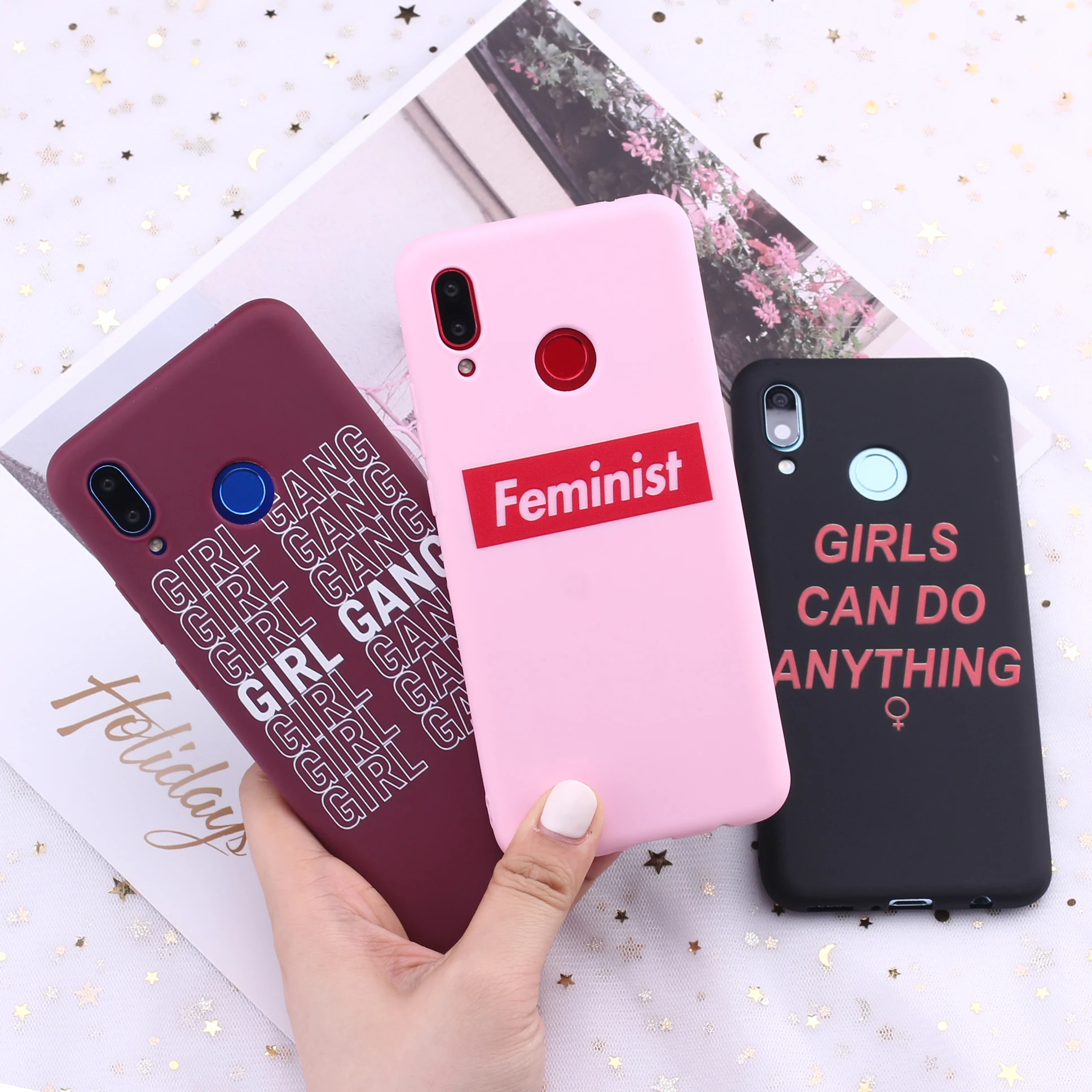 

For Xiaomi Mi Redmi Note 5 6 7 8 9 10 lite Pro Plus Girls Feminist Girl Gang Candy Silicone Phone Case Cover Capa Fundas, Mix colors