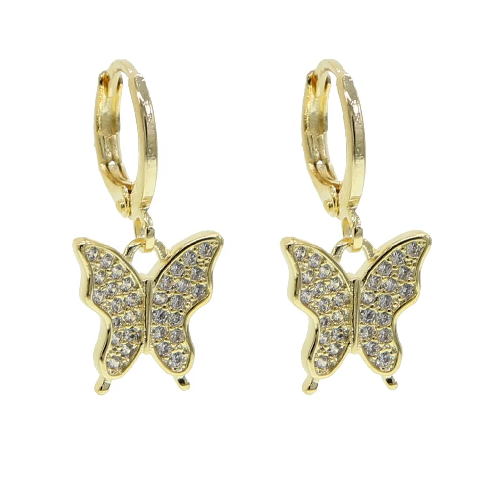 

new arrived CUTE GOLD COLOR PLATING BUTTERFLY CHARM SMALL HOOP EARRINGS FOR WOMEN GIRL wedding jewelry