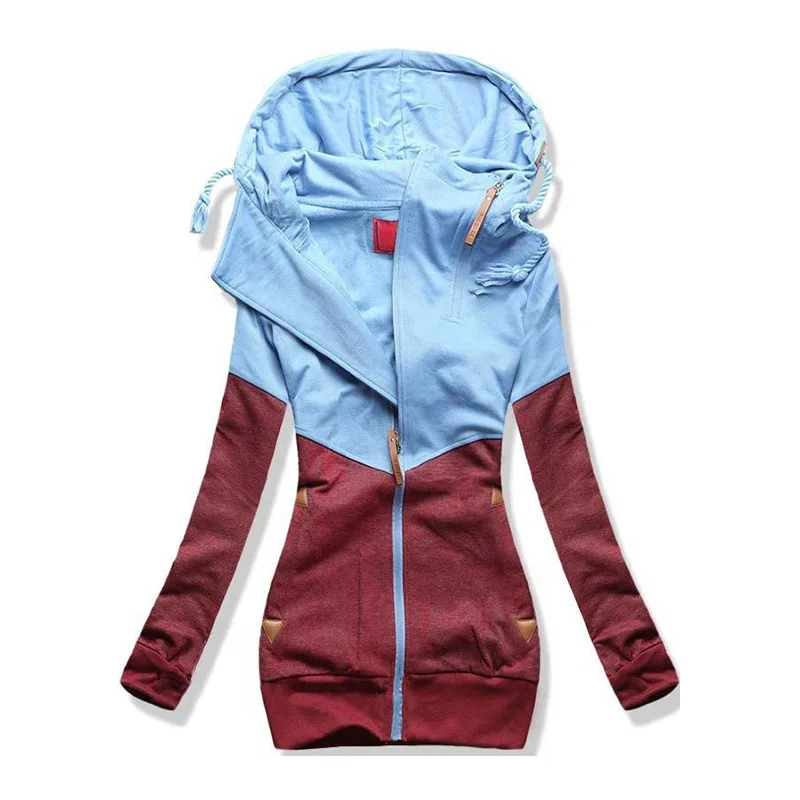 

WW-0477 Women's Clothing Color Matching Long Sleeve Add Wool Fleece Female In The Autumn Full Zip Two Tone Hoodies Hoody Sweater, Customized color