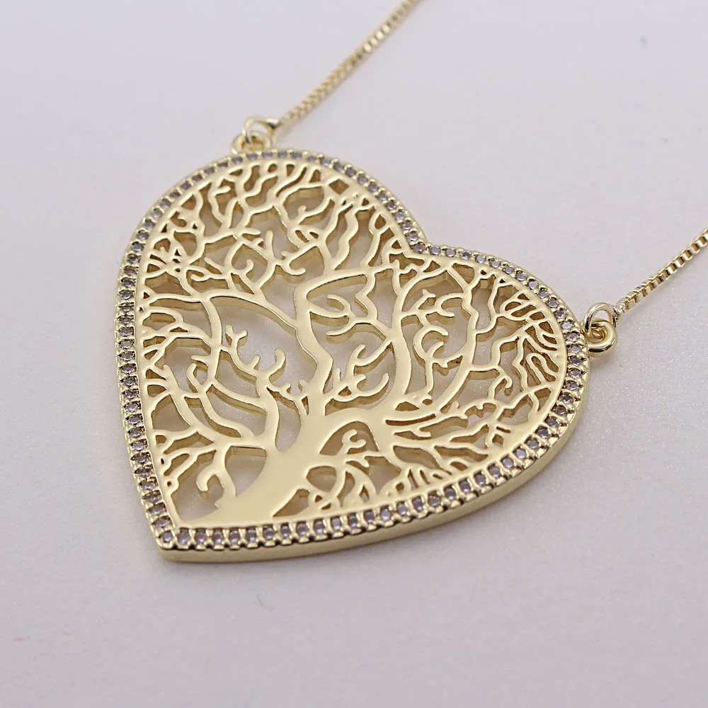 

MHS.SUN Fashion Zircon Heart Tree Pendant Necklace Vintage Women Chain Necklace 18K Gold Plating Jewelry Wholesale Price