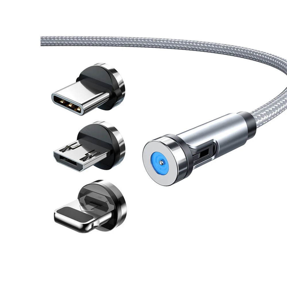 

2021 Hot Sale 1M USB Quick Charge Type-C Micro 8 Pin 3 In 1 540 Degree Magnetic USB Cable for Phone, Black/red/silver
