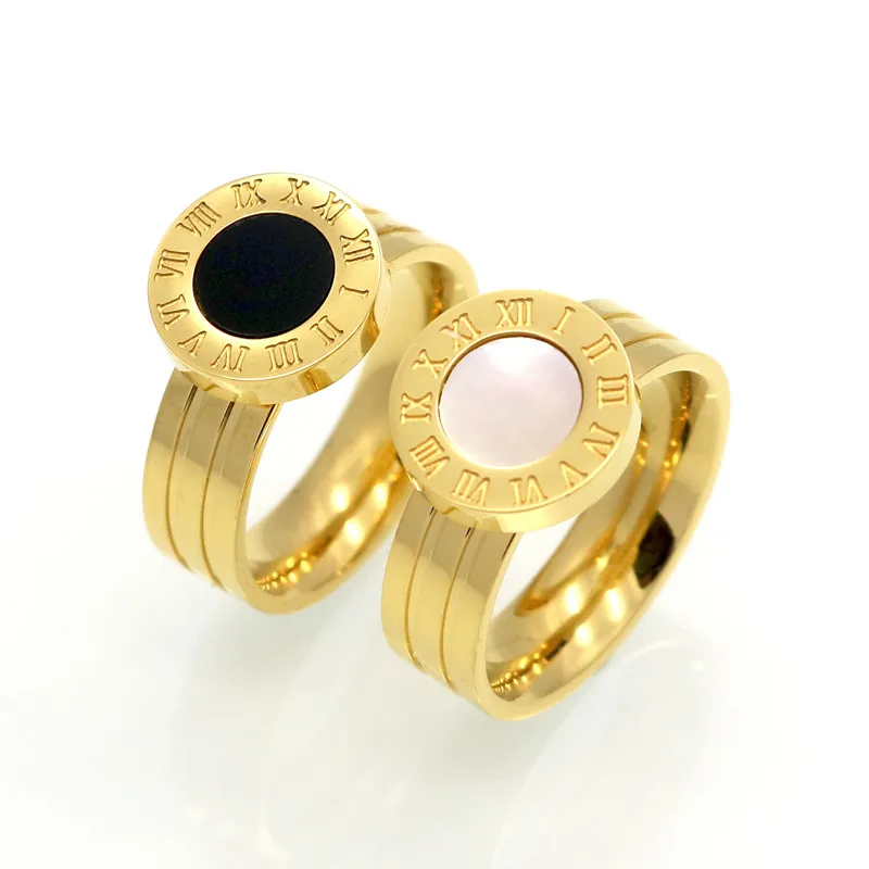 

Famous Brand Women Rings 18K Gold/Rose Gold Stainless Steel Ring Roman Numeral Shells Luxury Jewelry Female Rings Wholesale, Picture