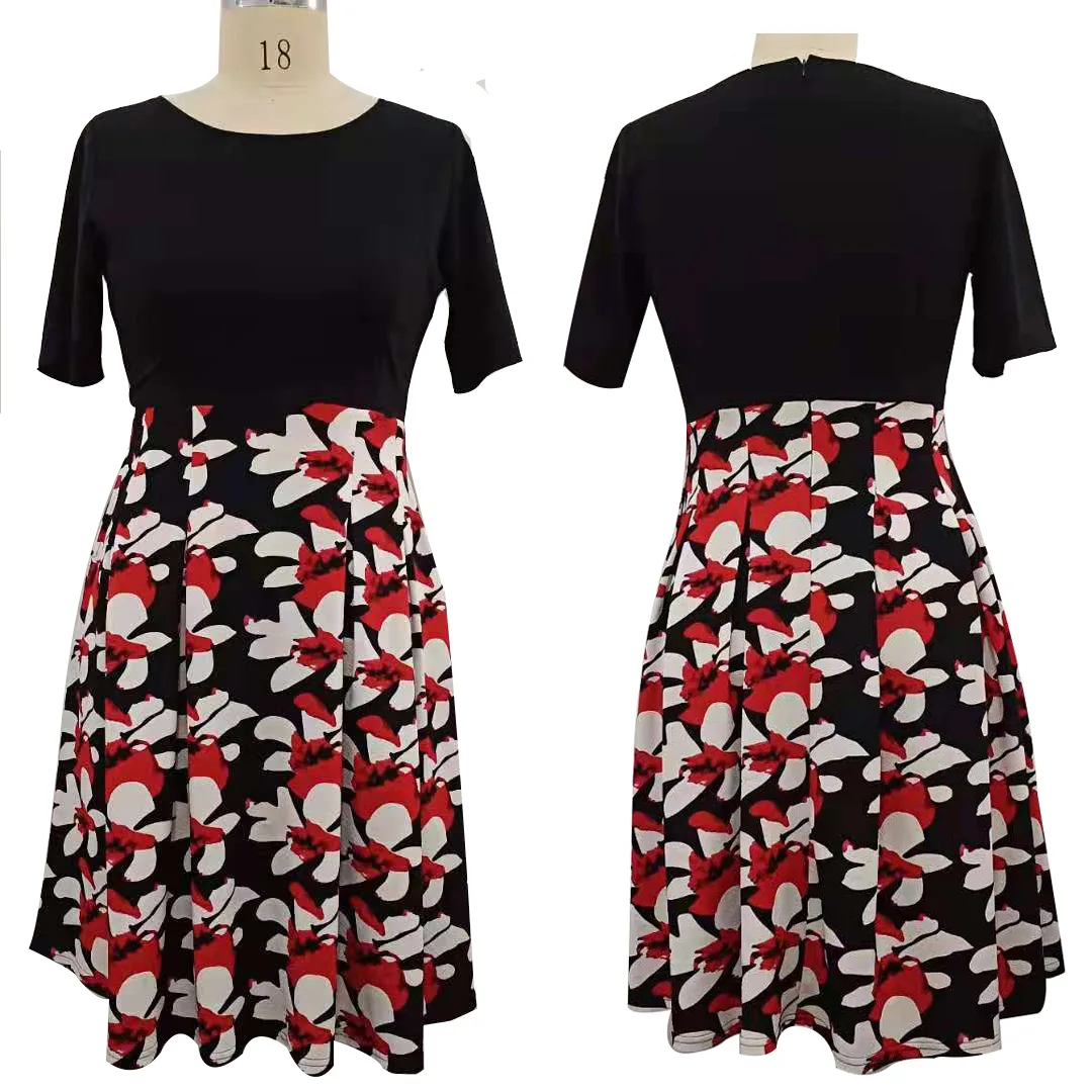 

Wholesale Women Elegant A-line Dress 2021 Vintage printed party apparel Three Quarter Sleeve women Slim Dress