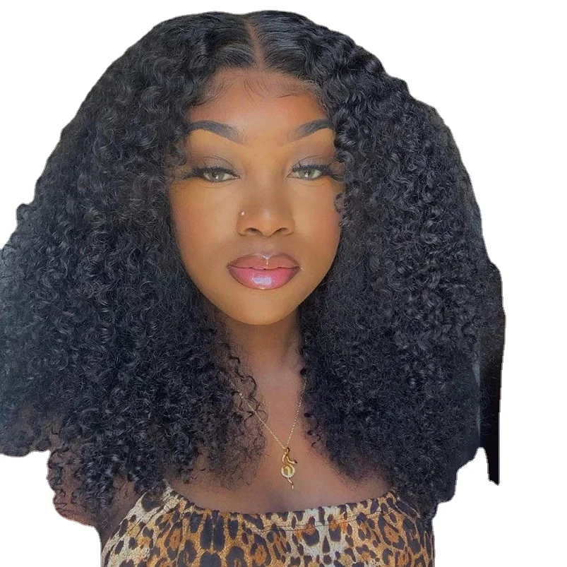 

Dropshipping New Fashion Women Medium Length Hair Wigs Afro Curly Hair Head Cover Middle Part Bangs Hairpiece For Lady