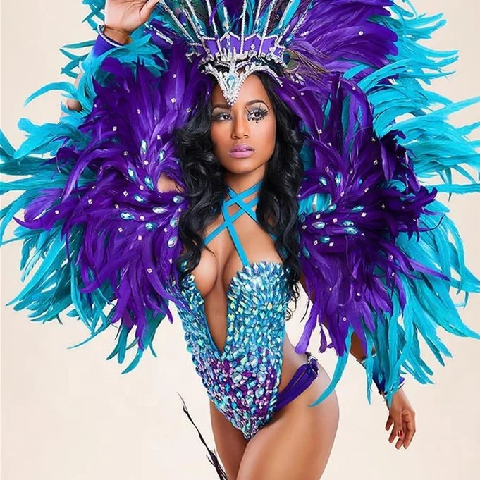 
Brazilian festival sexy party stage wild dance carnival butterfly feather wings with headpiece cabaret samba bikini Rio costumes 