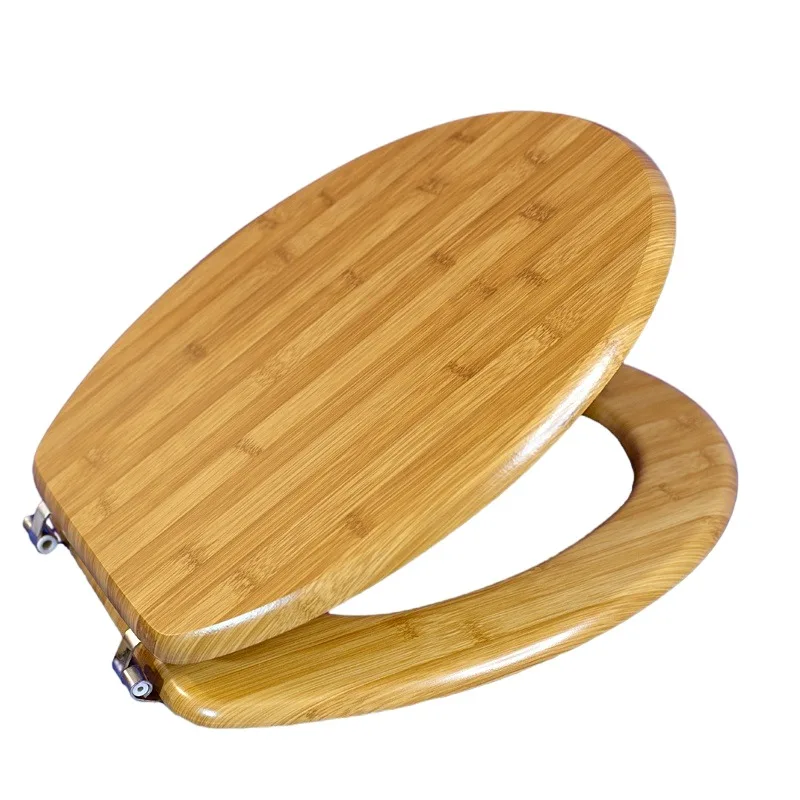 

Hot Sales Sanitary ware Elongated Brushed-Nickel Hinge FSC Certificated wooden Bamboo toilet seats covers