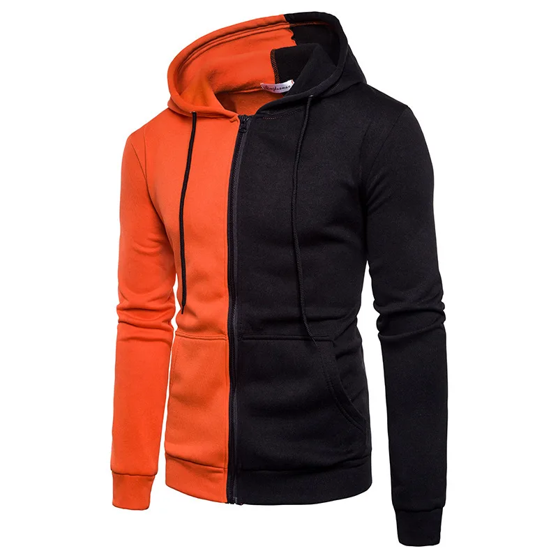 

Full Zipper Patchwork Hoodies Sweatshirts Fashion Casual Coat Streetwear Mens Hip Hop Casual Pullover Hooded Male Tops, Customized color