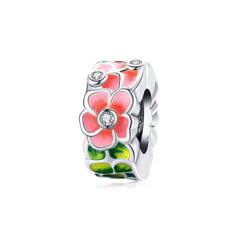 

SCC1727 Colorful flower round bead 925 sterling silver charms for jewelry making