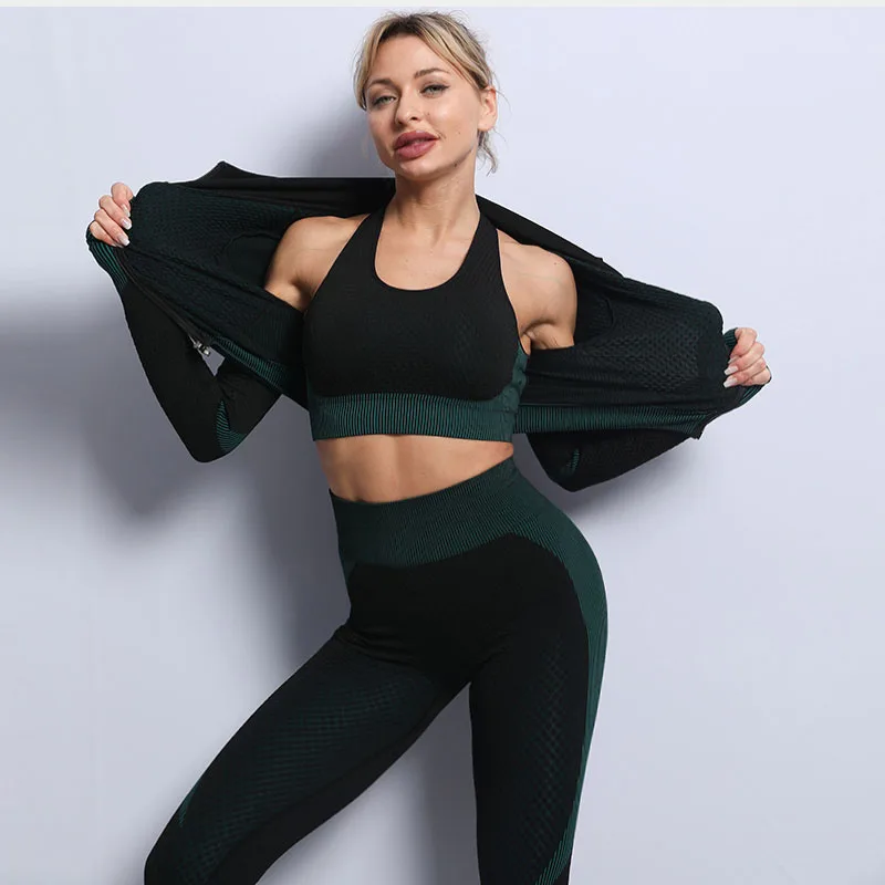 

Yoga Clothing Female Gym Suits Seamless Women Sportswear 2/3 Pcs Fitness Suits Yoga Set Recyclable Yoga Suit, 10 colors, as picture shown