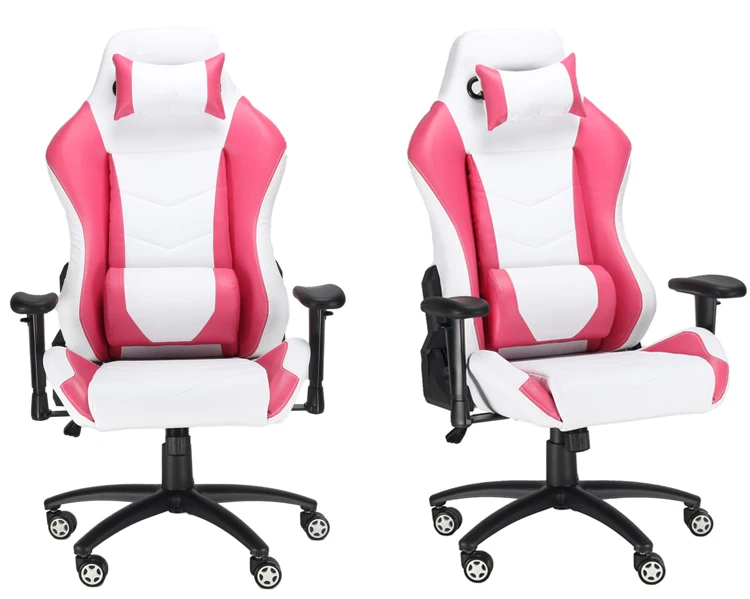 Extreme Gaming Chair Big and Tall Gaming Chair Pink White Racing Office Chair