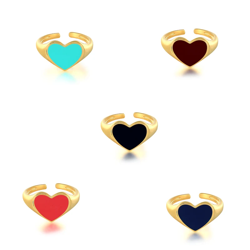 

CANNER 2021 Korean Cute Enamel Heart 18K Gold Plated S925 Silver Heart Chunky Ring For Woman Ladies
