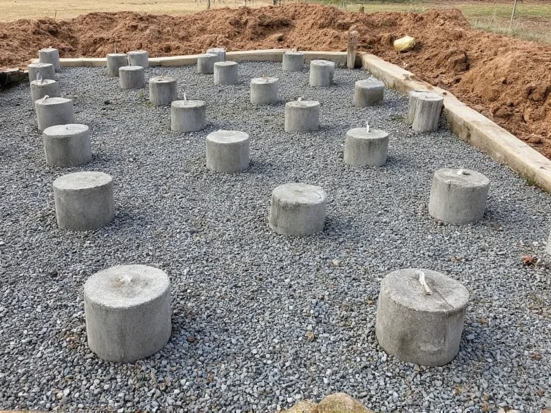 Properly spaced concrete piers with gravel base for shed foundation